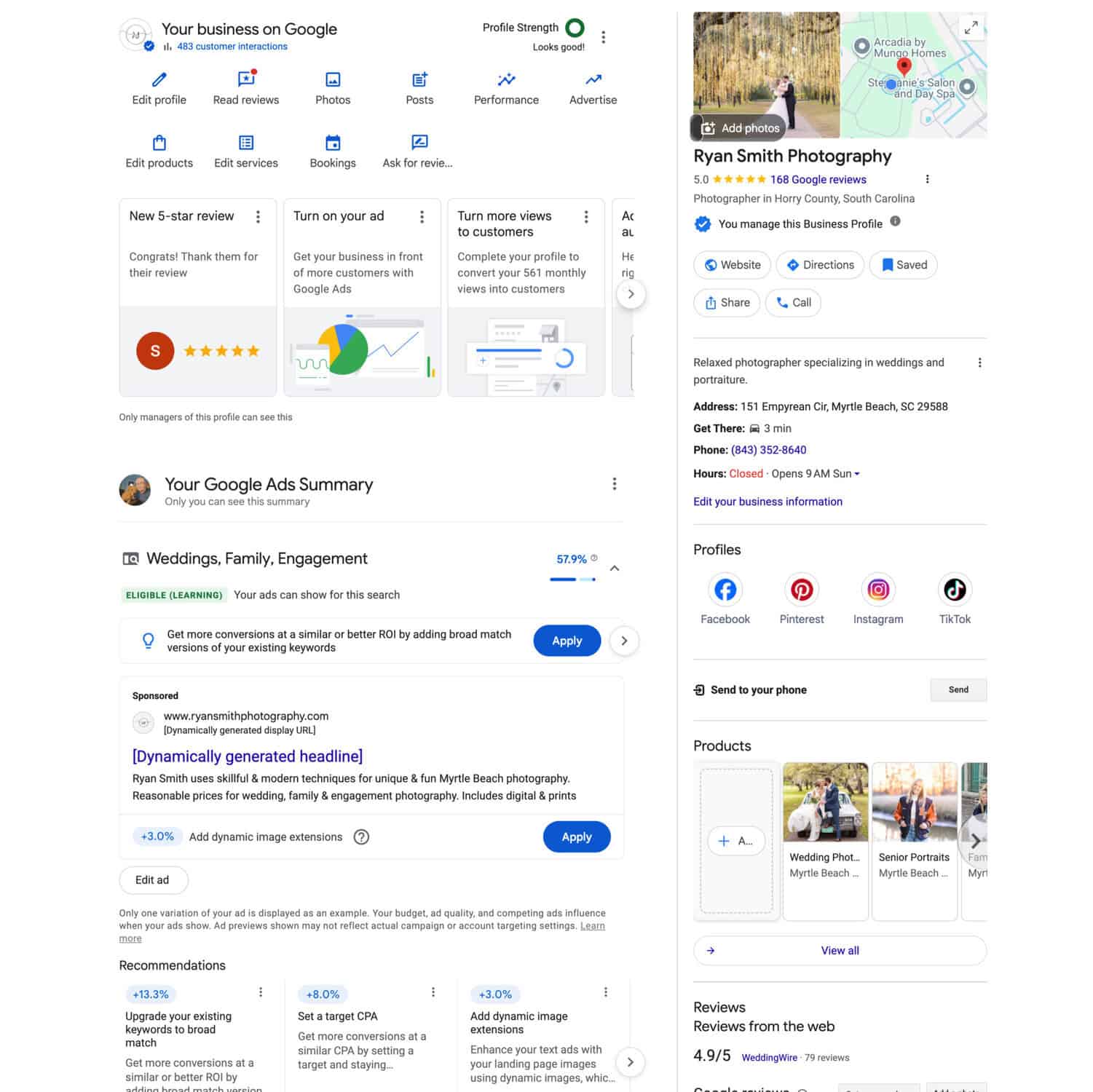 Example of Google my business listing